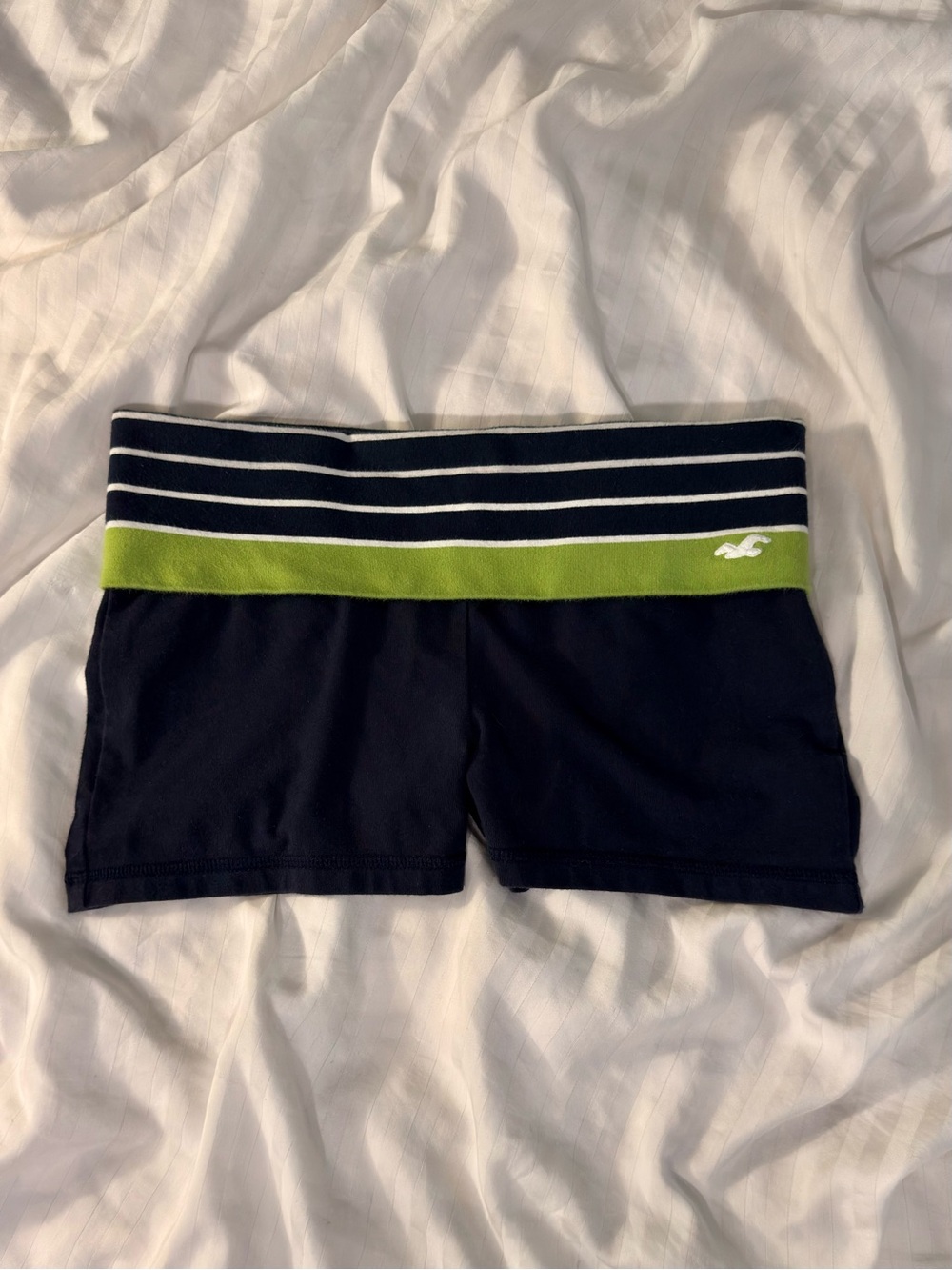 Rare Vintage Y2K Green & Navy Blue Striped Foldover Hollister Shorts